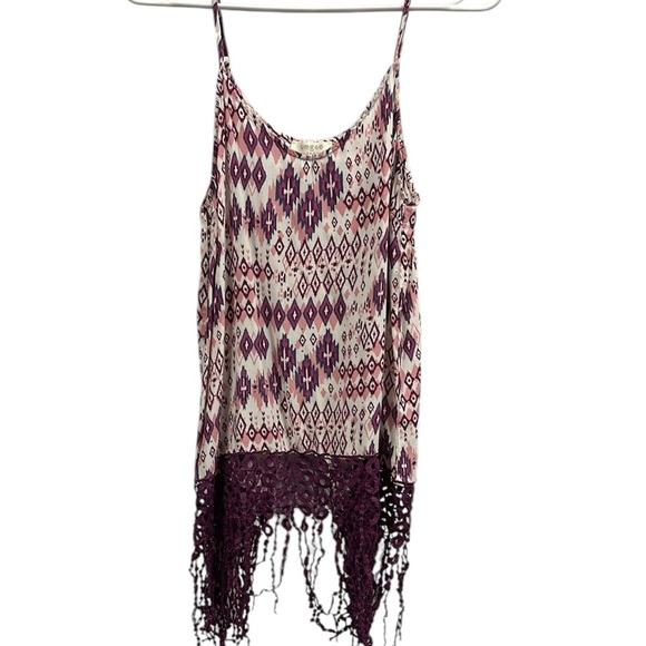 Umgee Boho Long Fringe Slit Back Spaghetti Strap Tank Top Blouse Womens Medium - Picture 7 of 10
